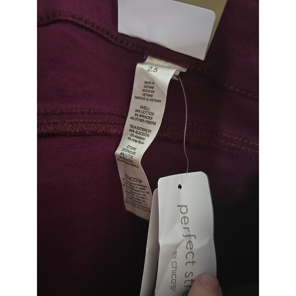 NWT Chico's Burgundy Perfect Stretch Girlfriend Slim Ankle Pants Womans Size 14 - Picture 7 of 7